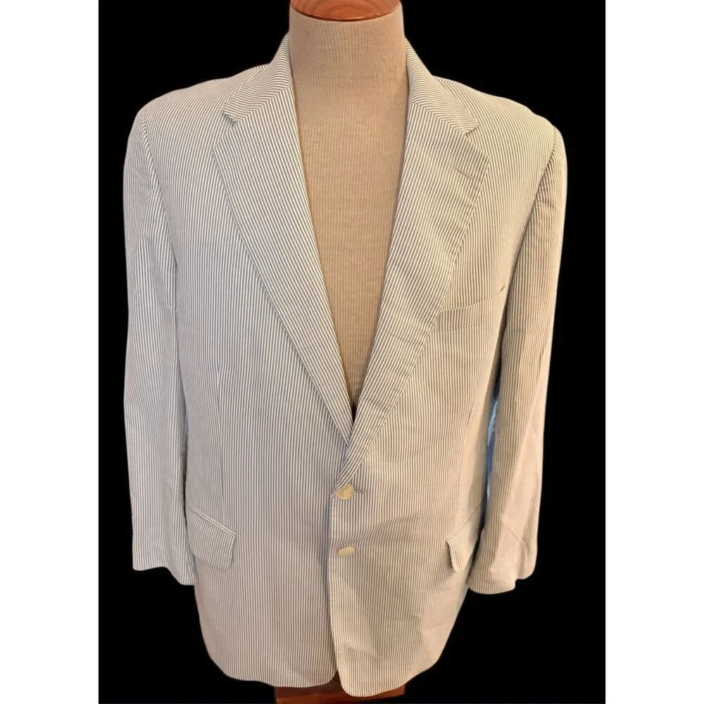 Corbin Men’s Sport Coat Blazer Blue White Seersucker - Picture 3 of 11